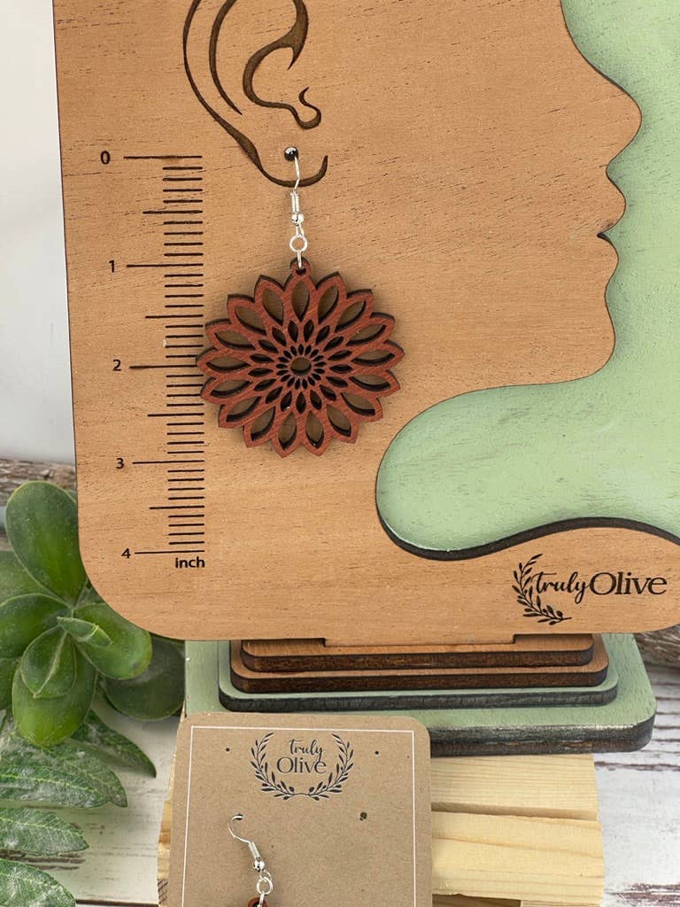 Starburst Mandala Wood Handcrafted Lightweight Earrings