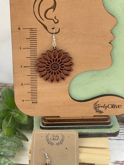 Starburst Mandala Wood Handcrafted Lightweight Earrings