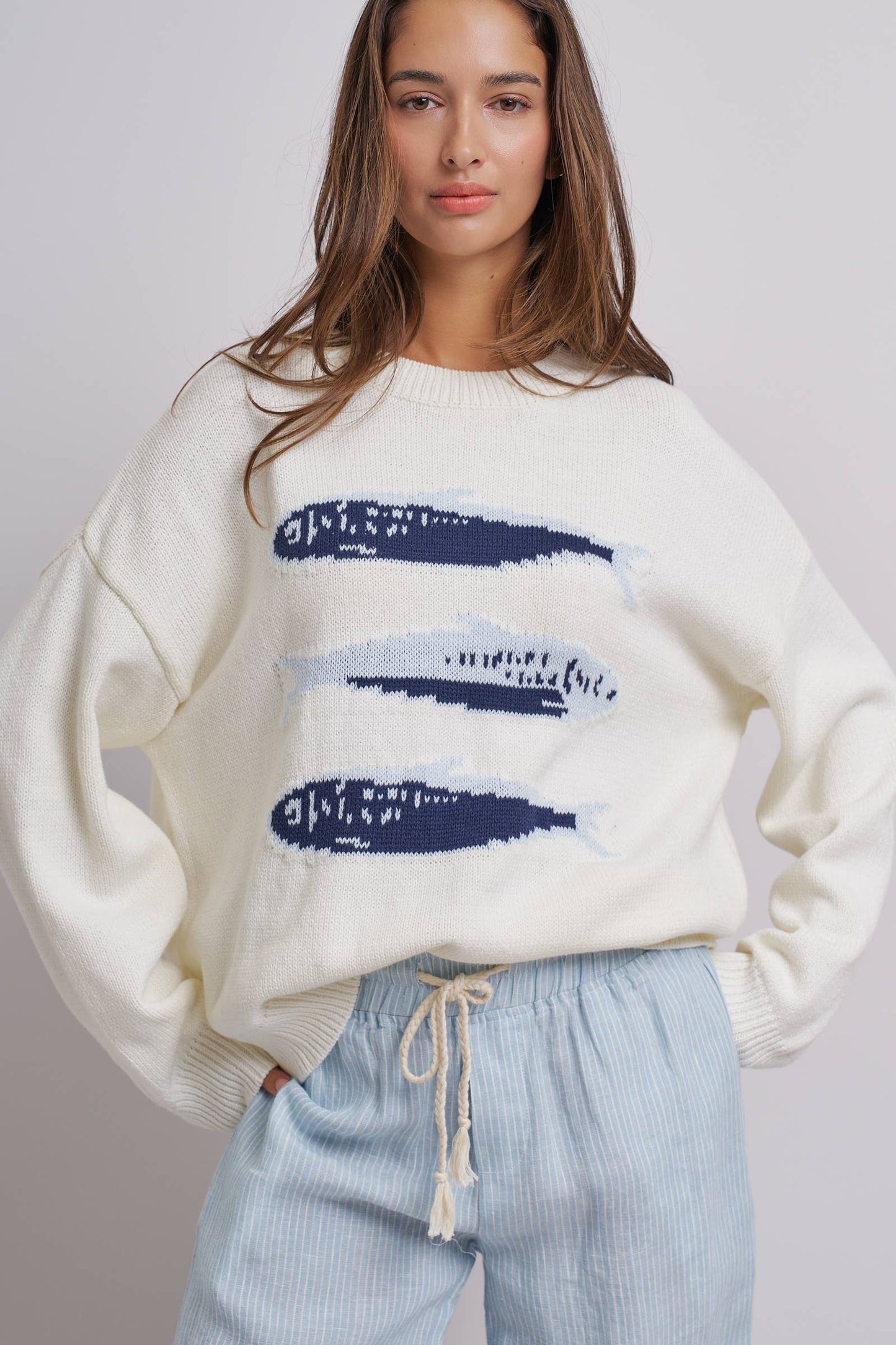 Graphic Oversized Drop-Shoulder Knit Sweater
