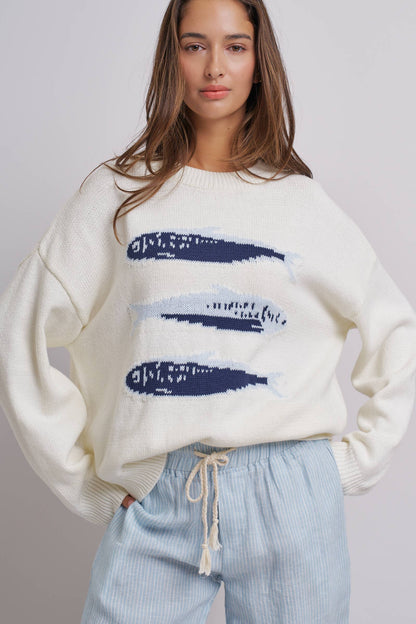 Graphic Oversized Drop-Shoulder Knit Sweater