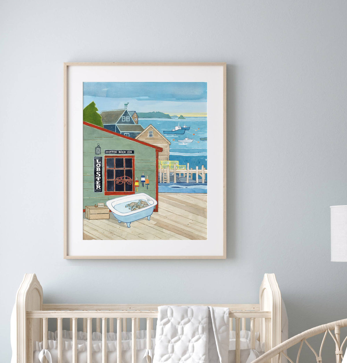 Maine Lobsters General Store Art Print, Coastal Seascape