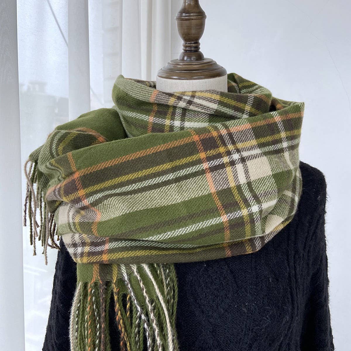 Plaid Winter Scarf-Vintage Tassel Shawl for Women