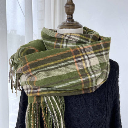 Plaid Winter Scarf-Vintage Tassel Shawl for Women