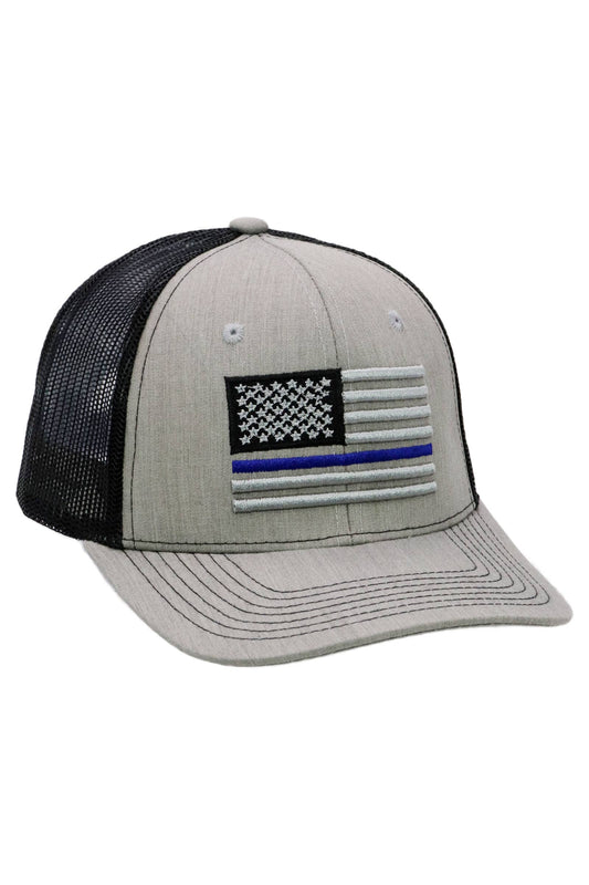 Police Blue Line American Flag Mesh Trucker Hat