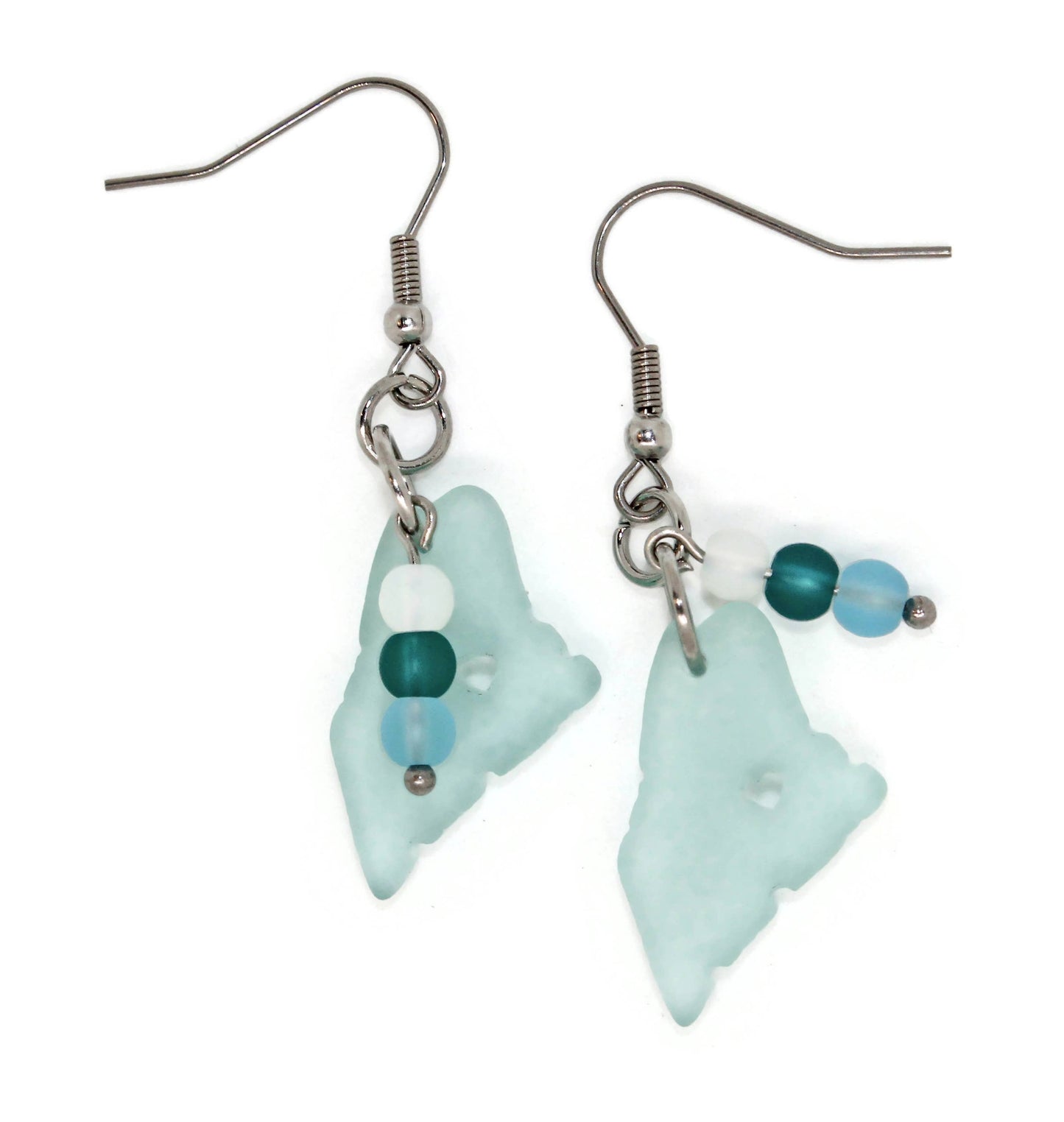 Maine Map Sea Glass Charm Earrings
