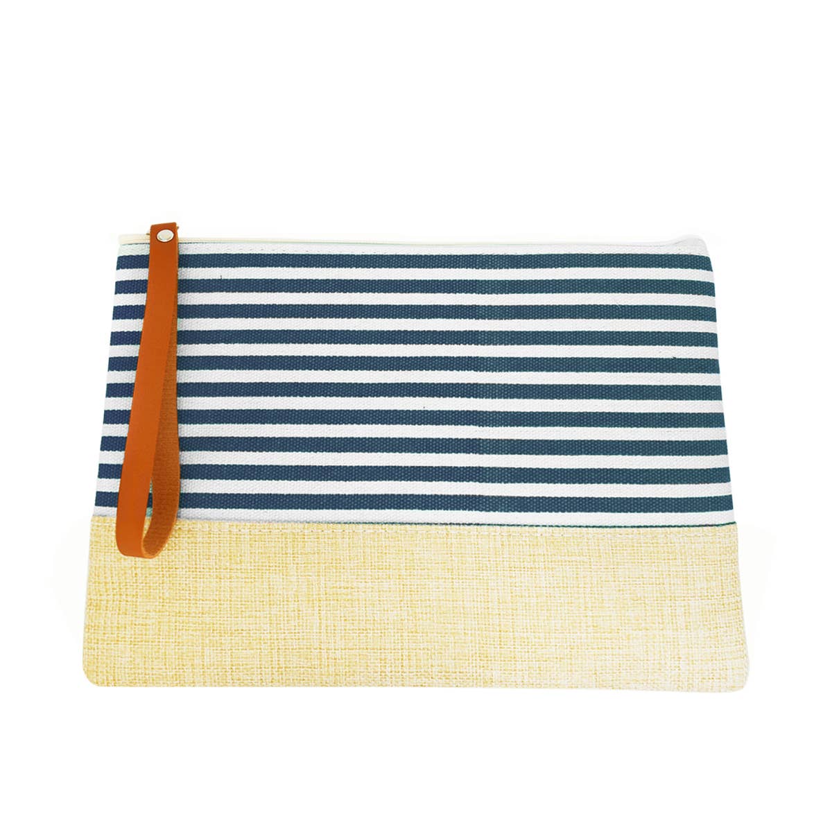 Nautical Stripe Canvas Pouch Bag Straw Wristlet Clutch