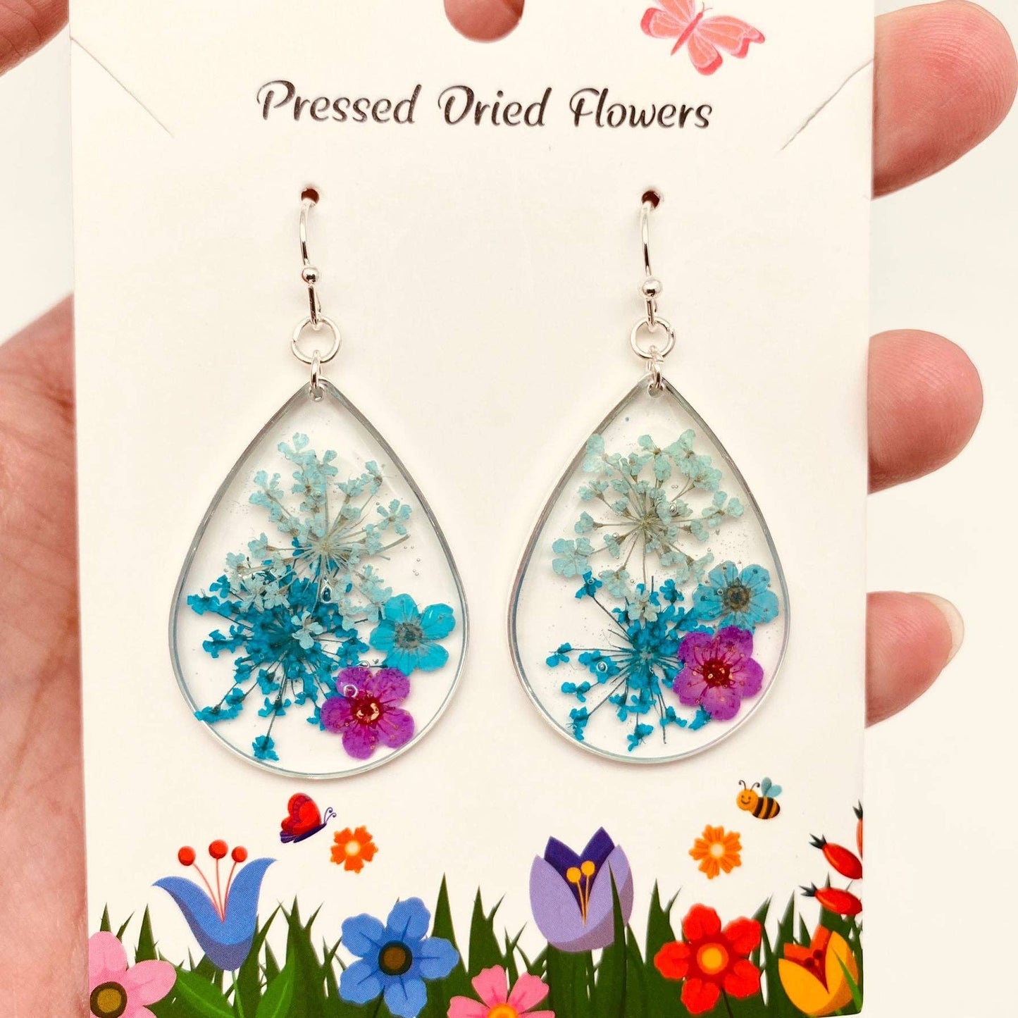 Queen Anne's Lace & Daffodil Flowers Teardrop Earrings