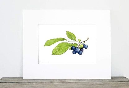 Blueberries Botanical Watercolor Print, Botanical Watercolor