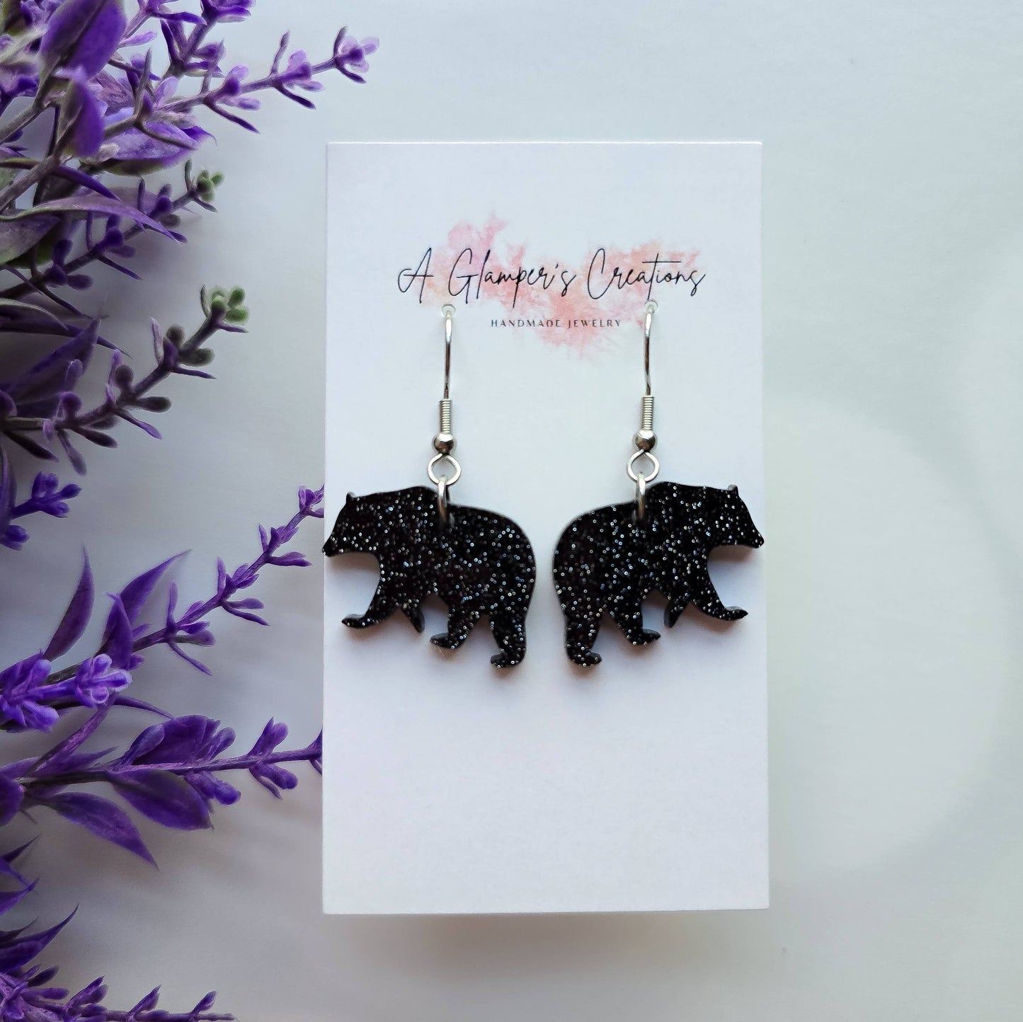 Black Bear Glitter Acrylic Earrings