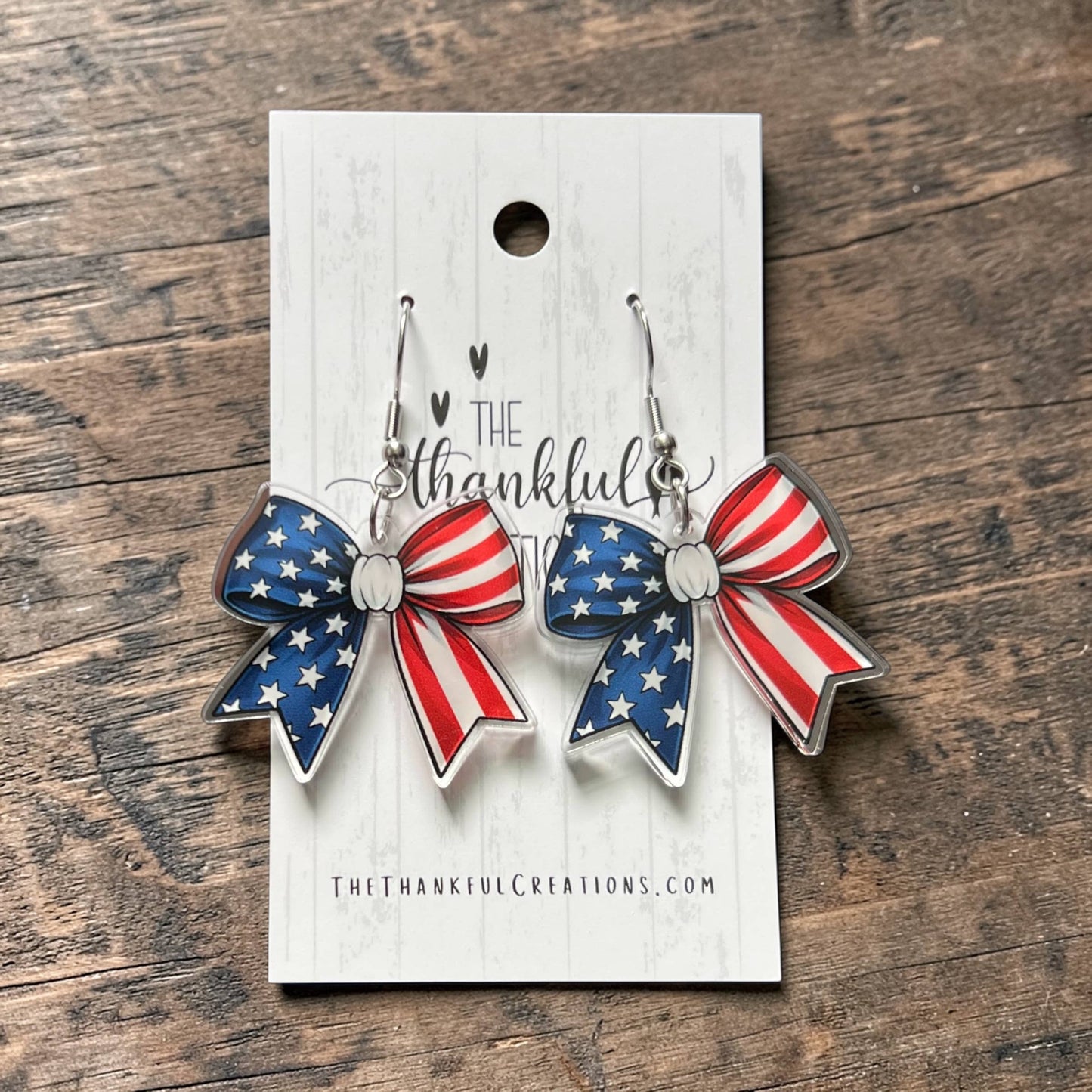 Patriotic USA Flag Bow Earrings
