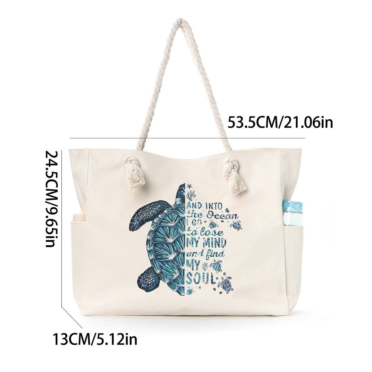 Sea Turtle Canvas Tote Bag with Rope Handles