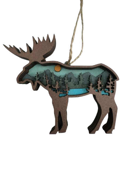 Layered Mountain Moose Ornament