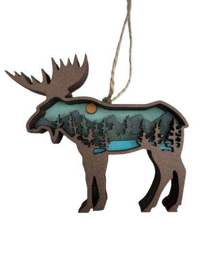 Layered Mountain Moose Ornament