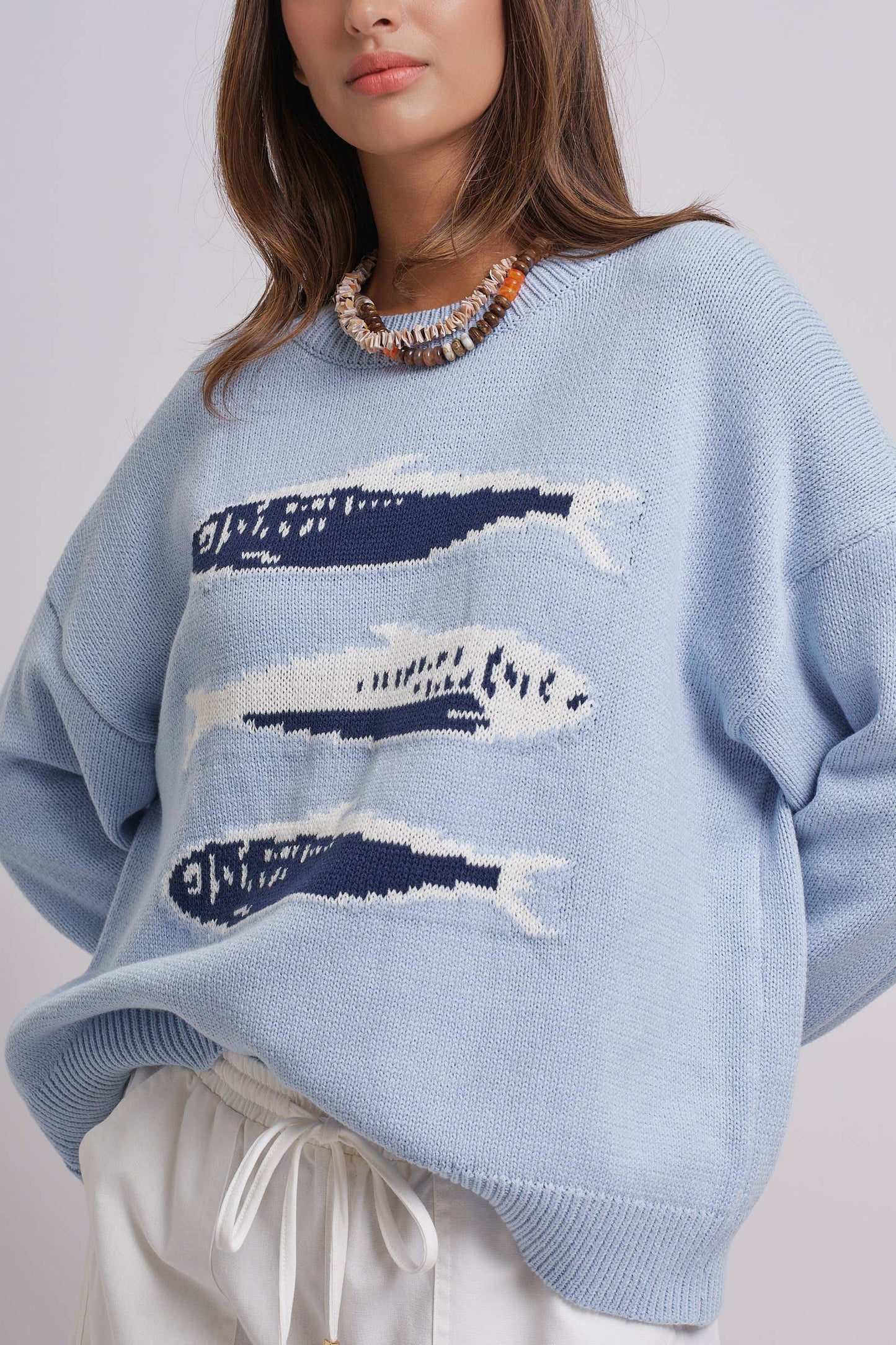 Graphic Oversized Drop-Shoulder Knit Sweater