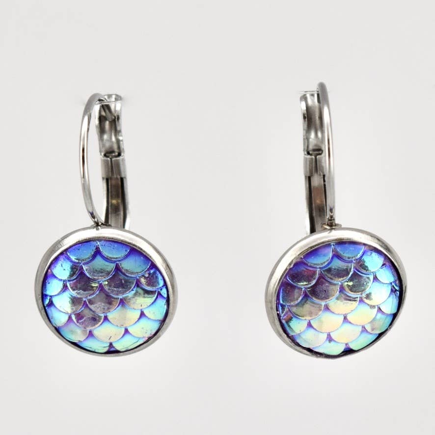 Pink/Purple Scale Button Lever Back Earrings