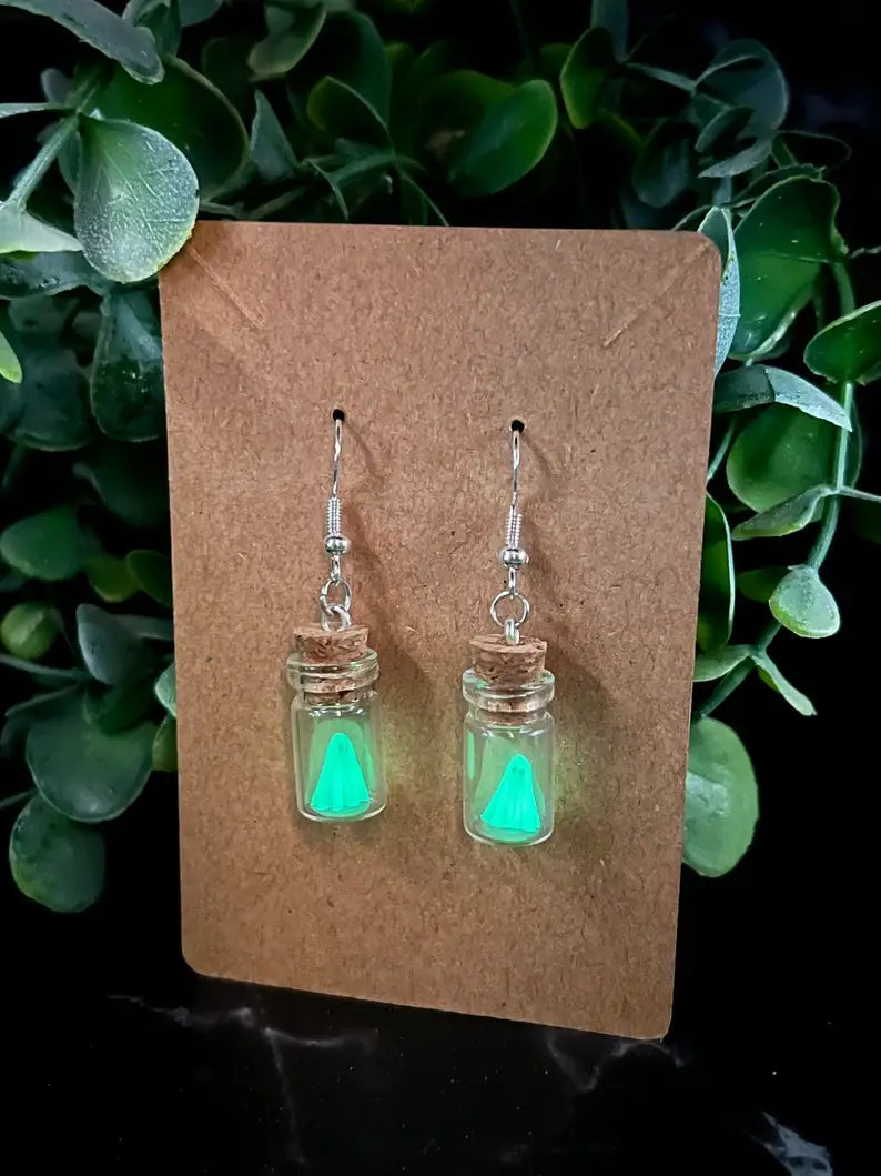 Glow In The Dark Ghost in bottle Earrings Expose to sunlight