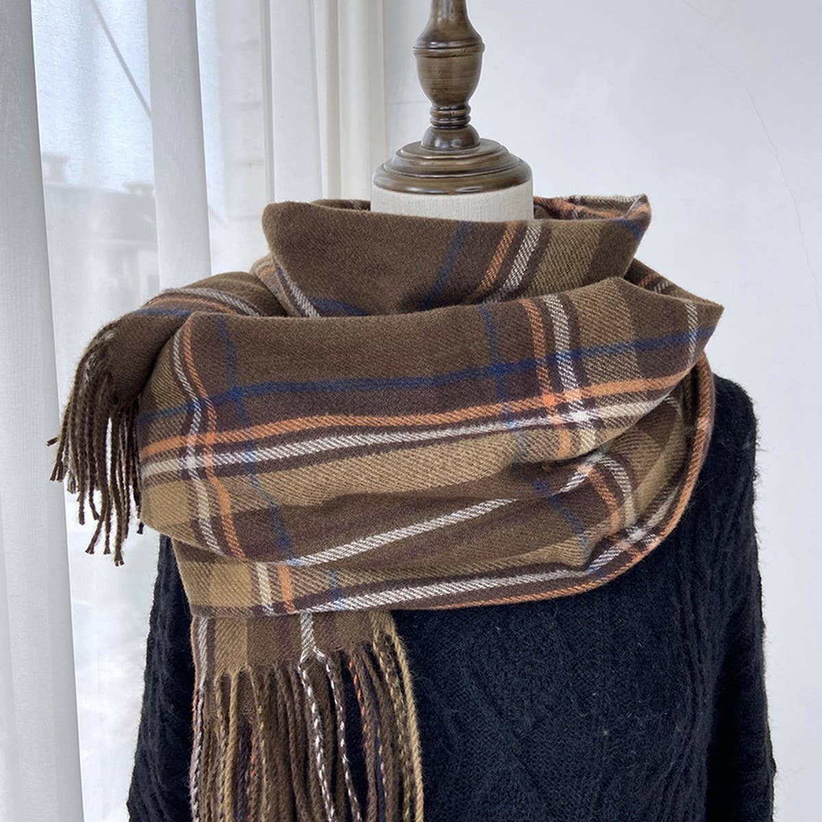 Plaid Winter Scarf-Vintage Tassel Shawl for Women