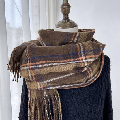 Plaid Winter Scarf-Vintage Tassel Shawl for Women