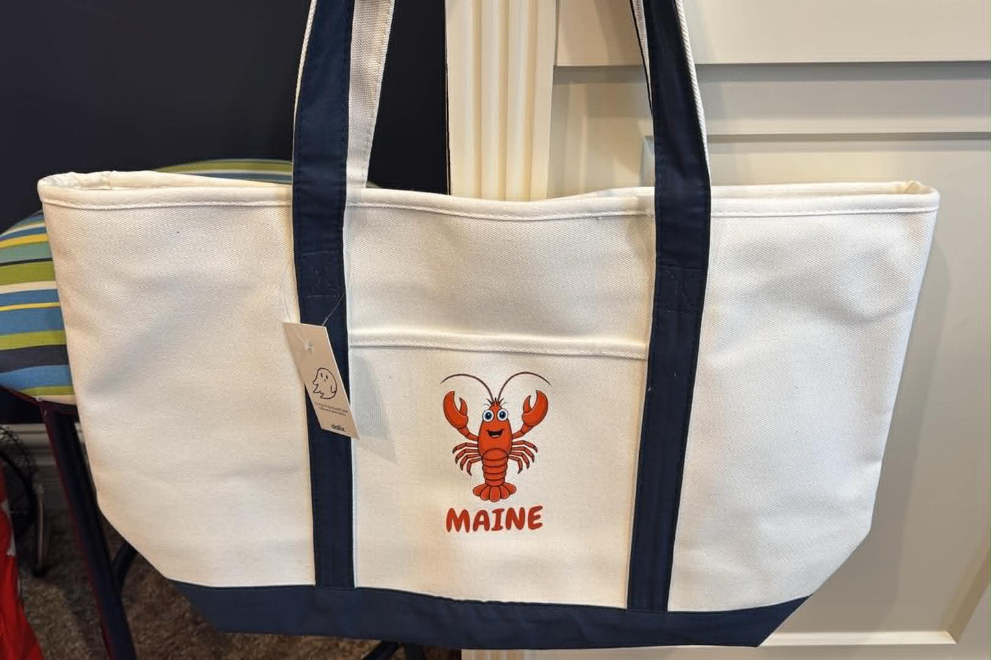Large white Maine Zippered Tote bags