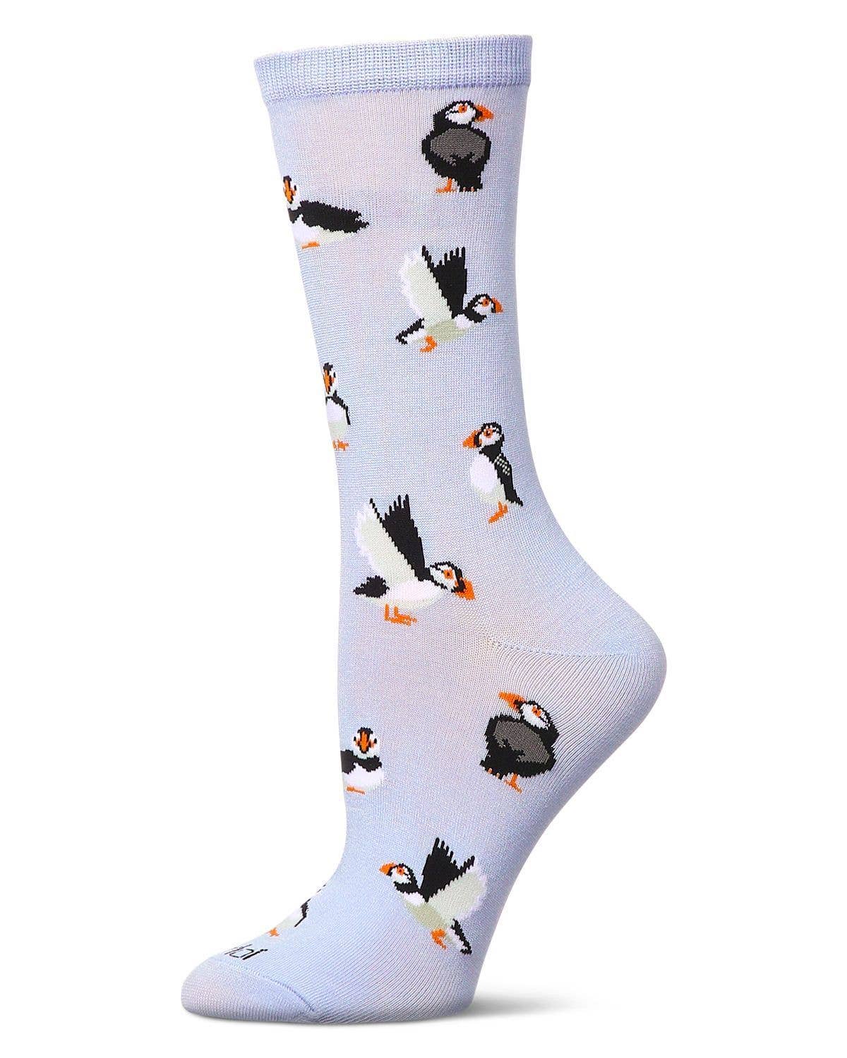 Women's Puffin Birds rayon From Bamboo Crew Socks