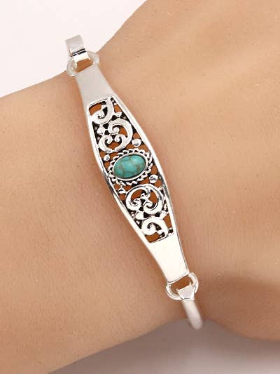 Turquoise Stone Filigree Cutout Casting Bracelet