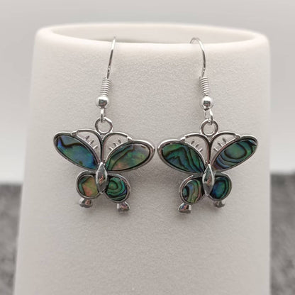Natural Abalone Shell Butterfly Charm Dangle Earrings