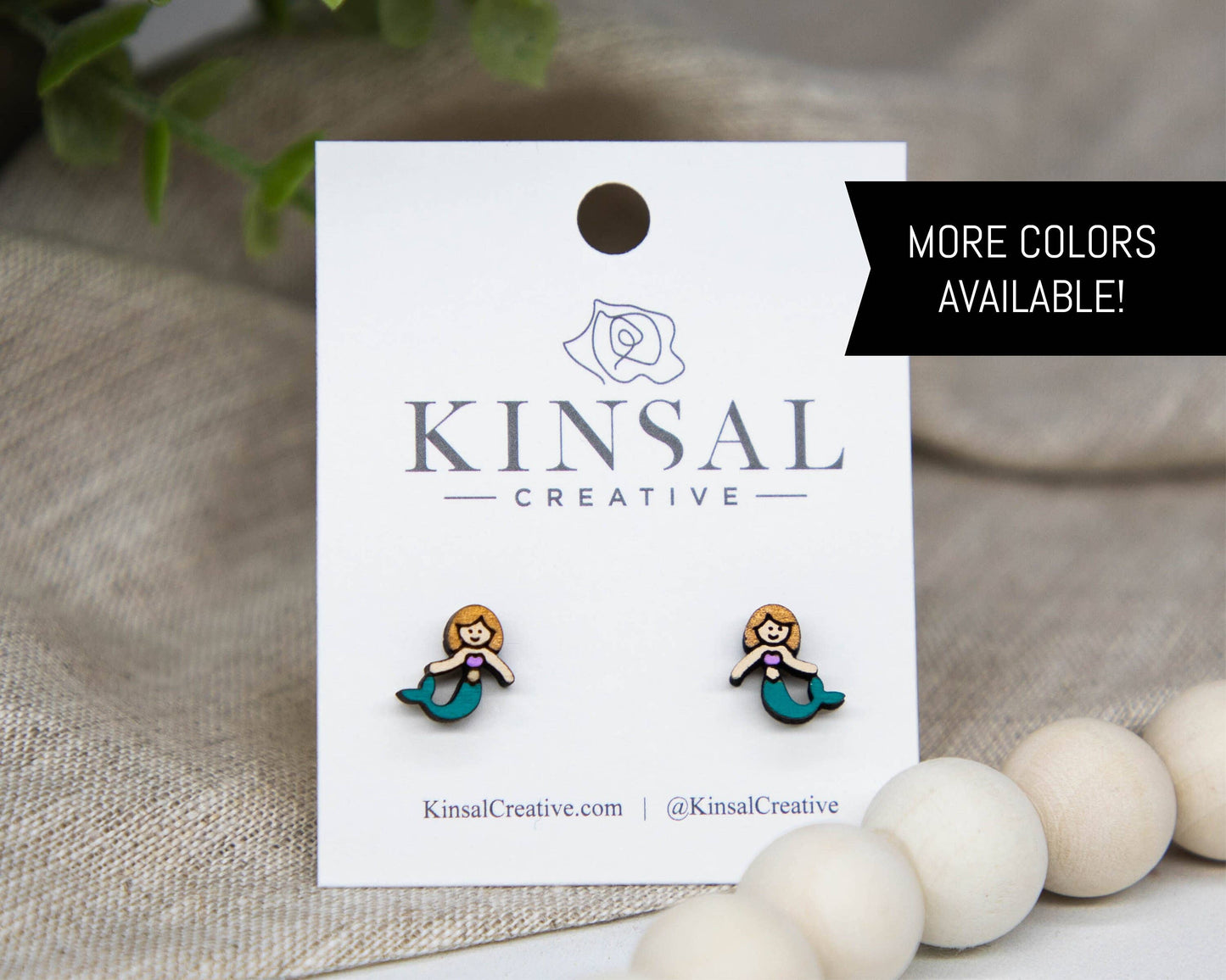 Mermaid Wood Stud Earrings