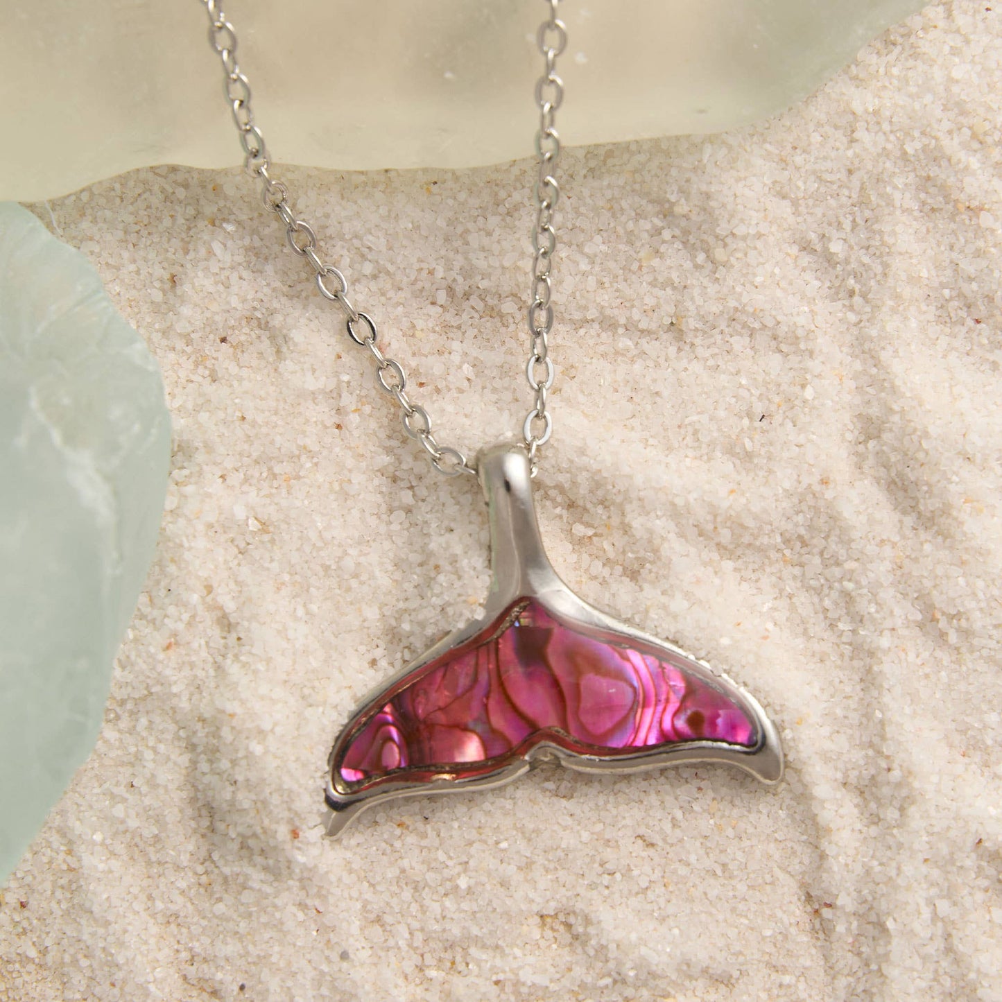 -Abalone Shell Whale Tail Pendant Necklace