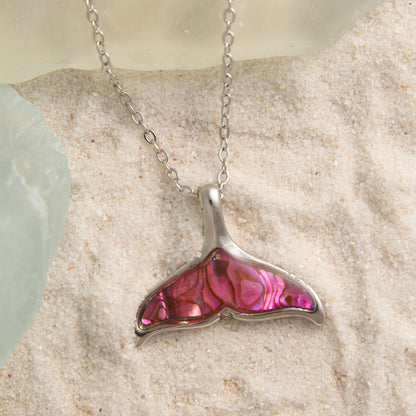 -Abalone Shell Whale Tail Pendant Necklace