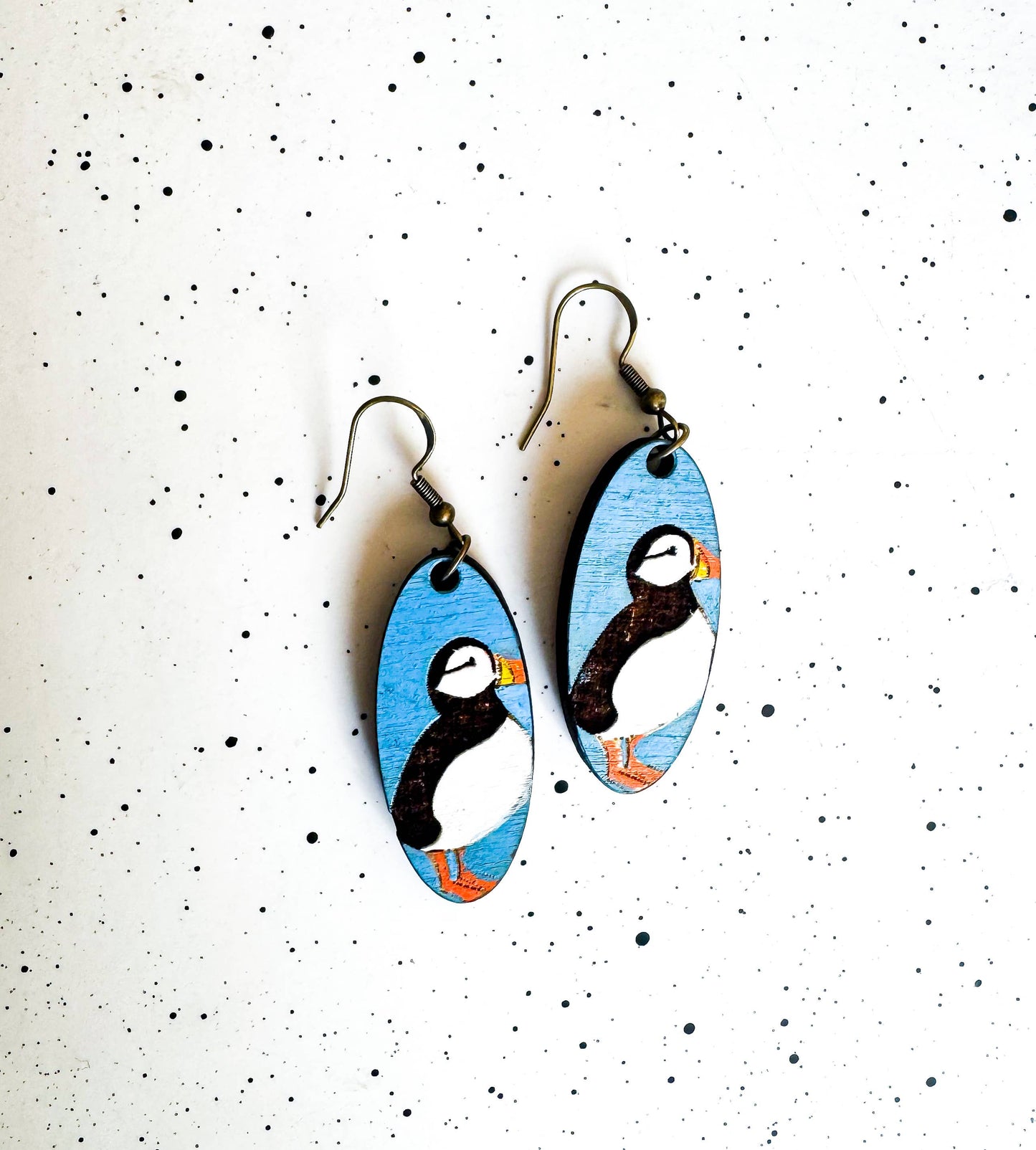 Puffin Wooden Round Earrings