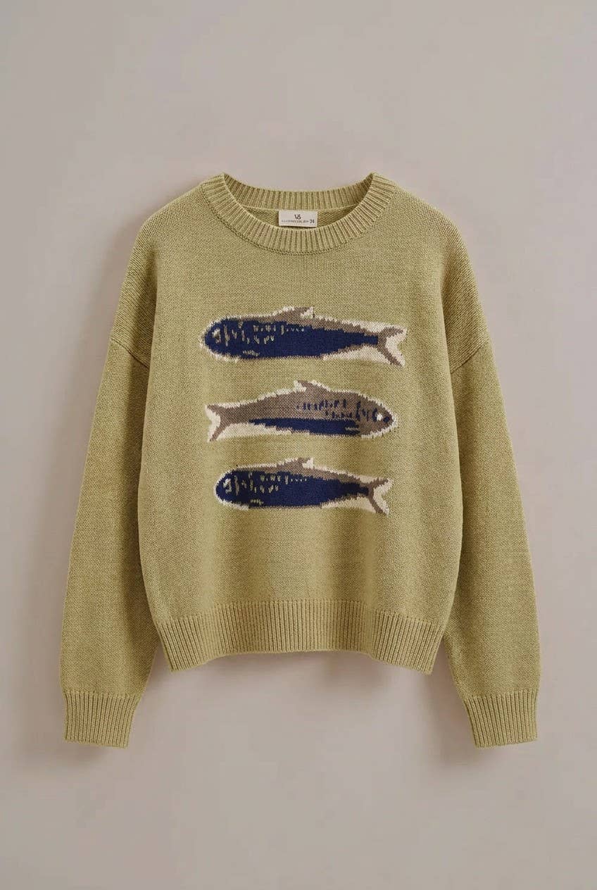 Graphic Oversized Drop-Shoulder Knit Sweater