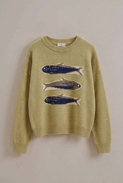 Graphic Oversized Drop-Shoulder Knit Sweater