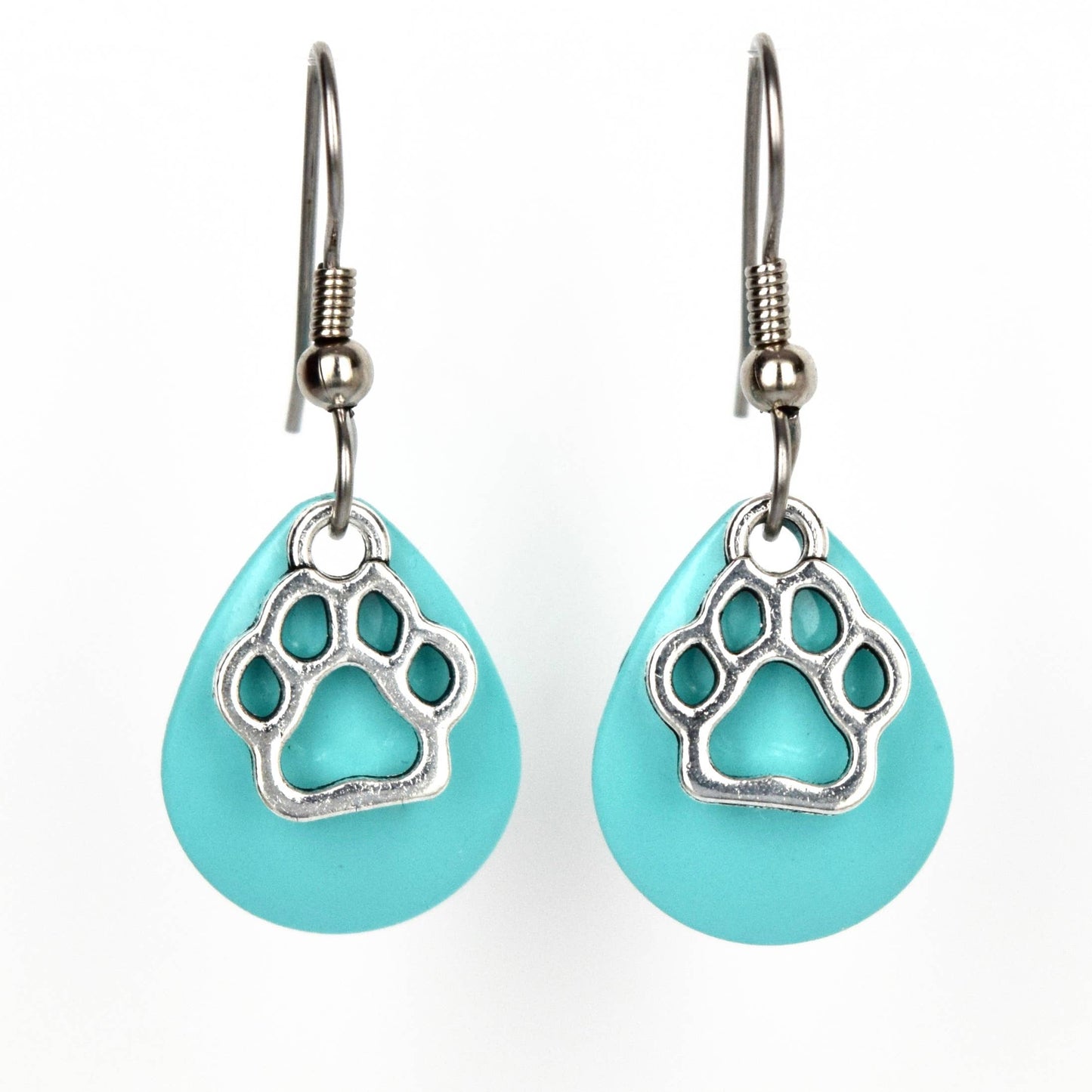 Turquoise tone Paw Earrings Handmade Pet Bear Cat Dog