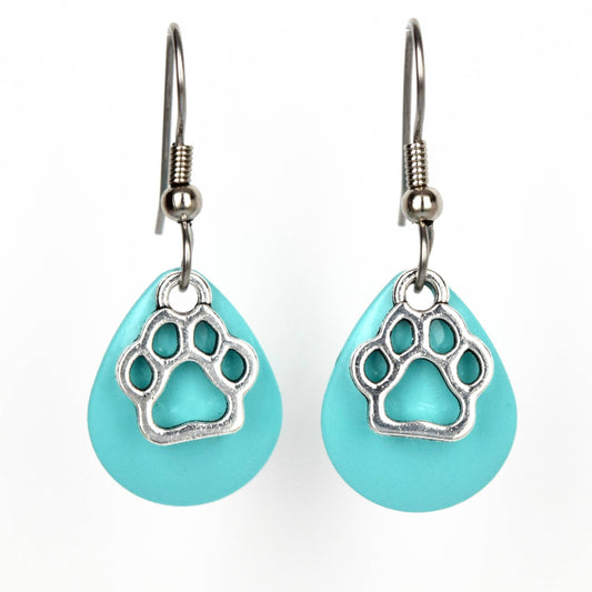 Turquoise tone Paw Earrings Handmade Pet Bear Cat Dog