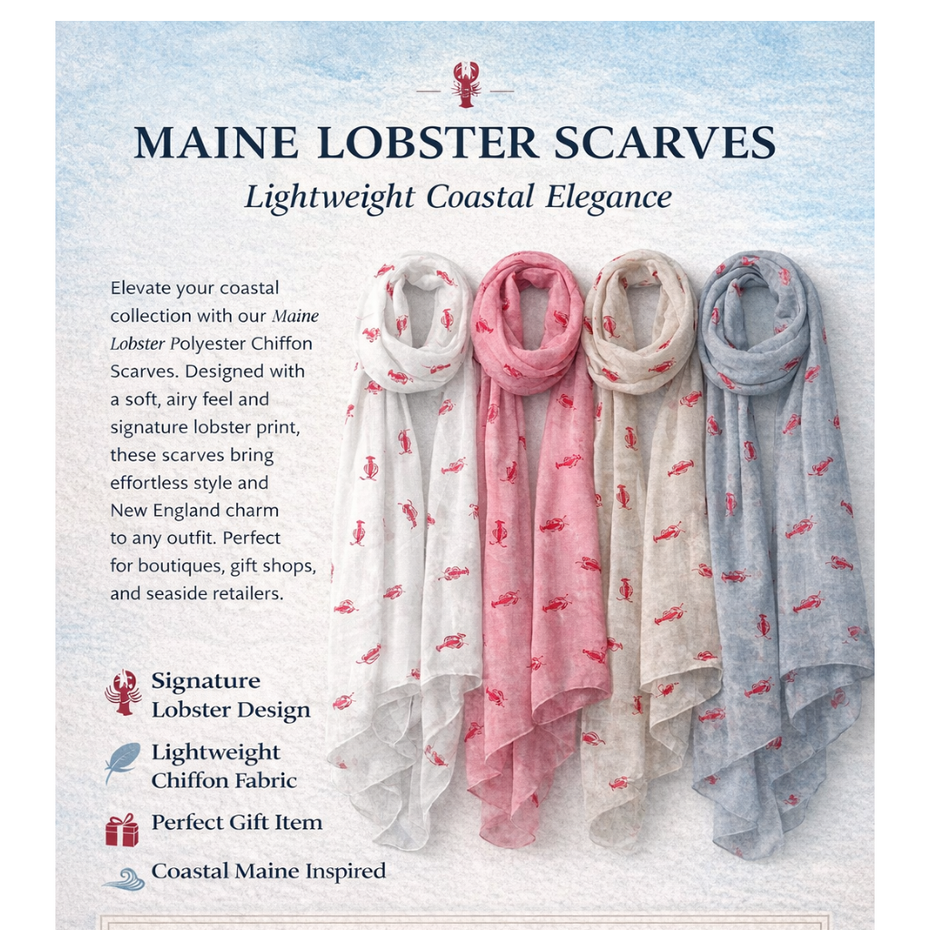 Maine Lobster Chiffon Scarf (31.5” x 72”)