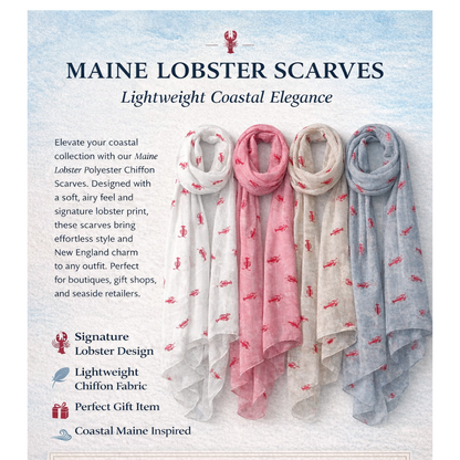 Maine Lobster Chiffon Scarf (31.5” x 72”)