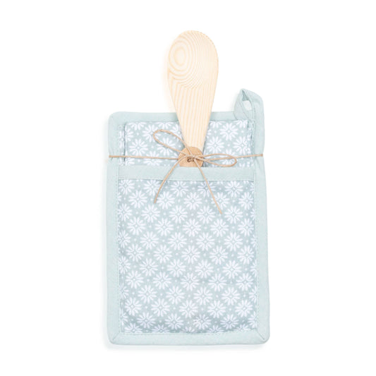 3 Piece Mint Floral Kitchen Tea Towel & Pot Holder Set