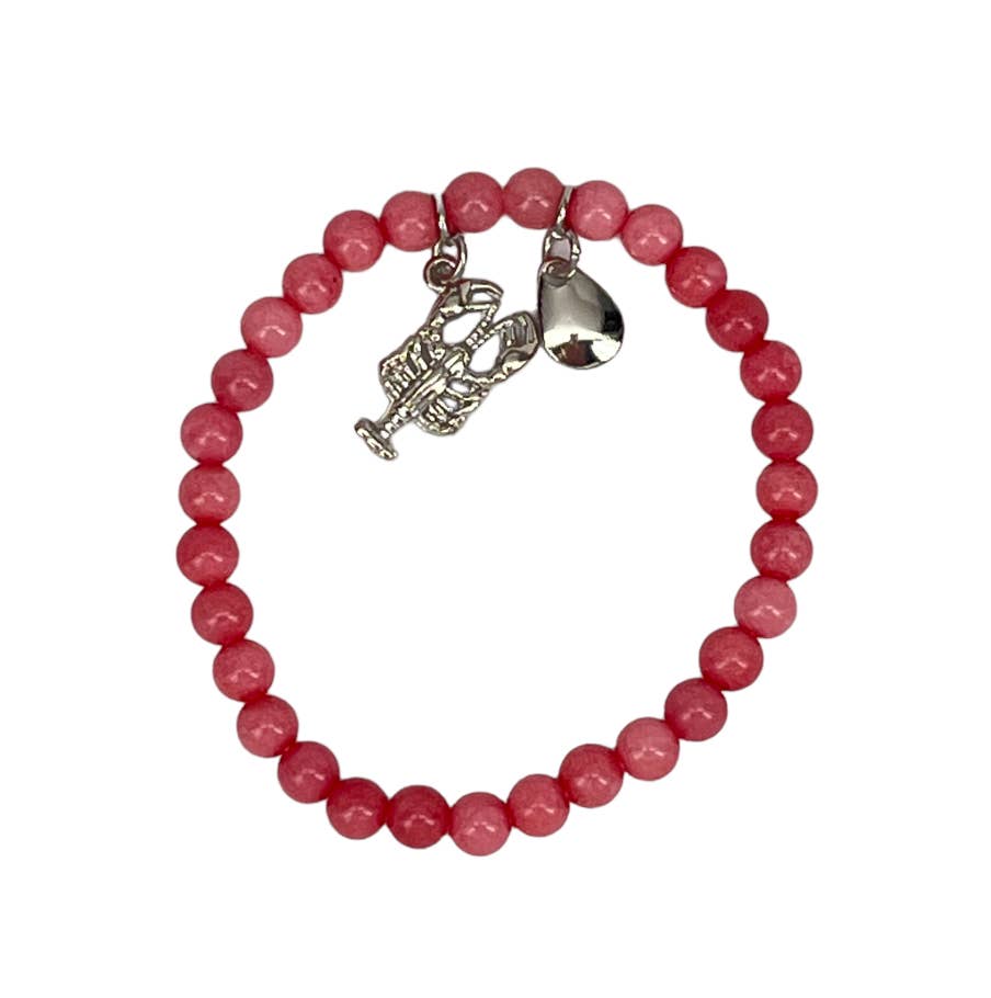 Pink Bead Beaded Stretch Bracelet Lobster Handmade USA