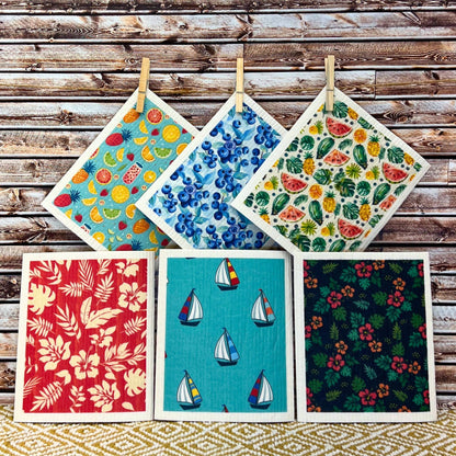 Summer Blueberry Picking Swedish Dishcloth - Home Decor