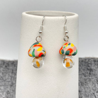 Multi-Style Polymer Clay & Glass Mushroom Charm Earrings
