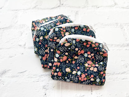 Small Fabric Pouch-Black Dainty Floral