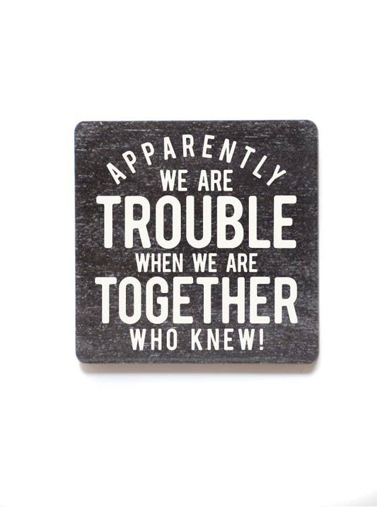 Apparently We Are Trouble When We Are Funny Wood Magnets