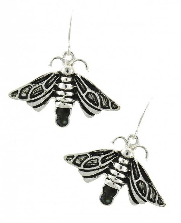 Abalone Firefly Lightening Bug Insect Metal Earrings