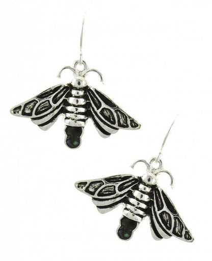 Abalone Firefly Lightening Bug Insect Metal Earrings
