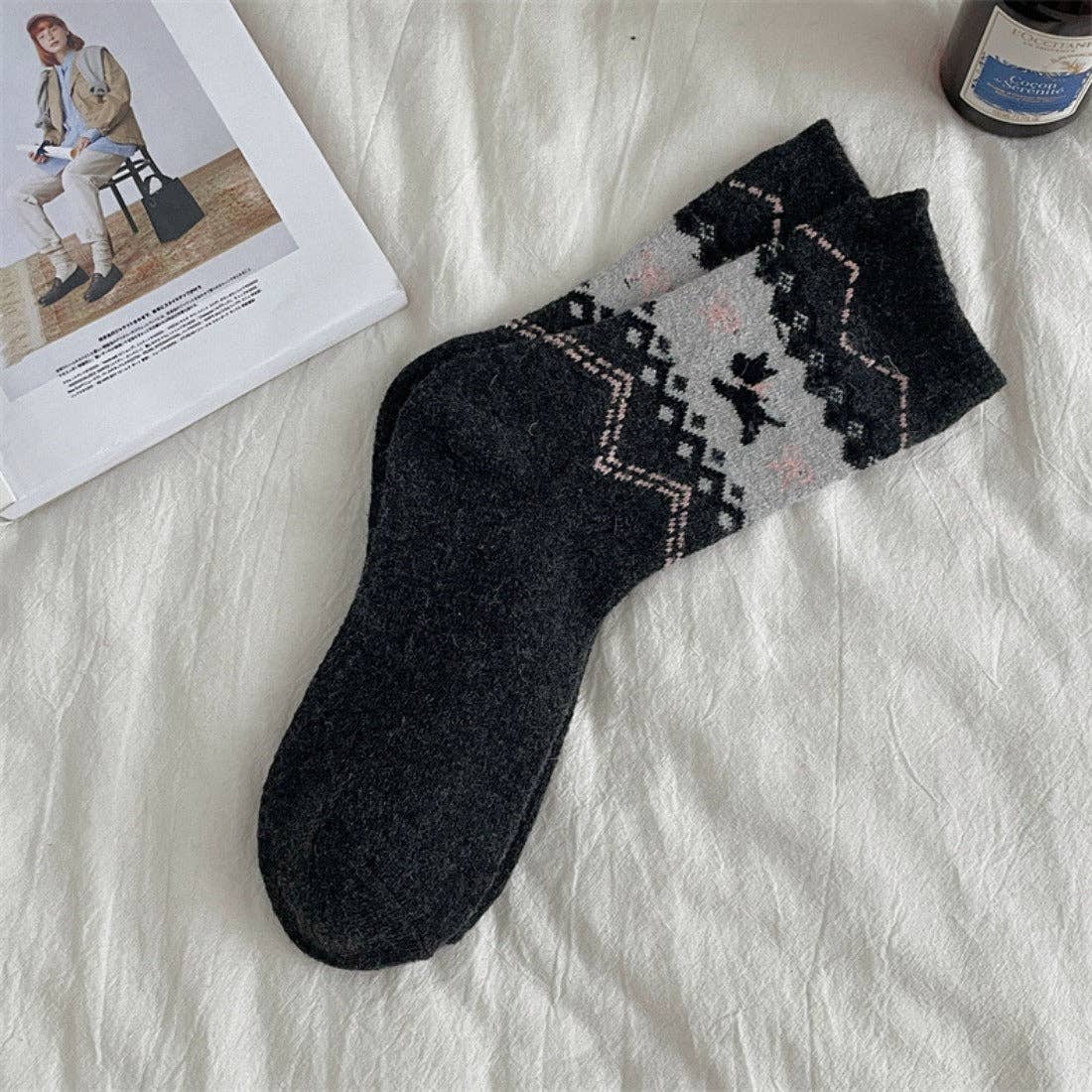 Rufia - Adorable Dog Pattern Thickened Mid-Calf Socks