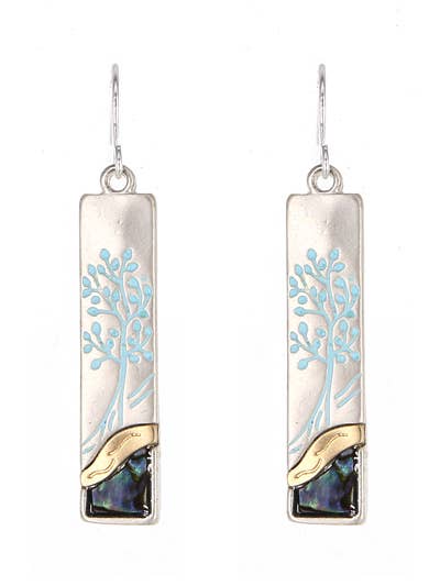 Abalone Turquoise Tree of Life Rectangle Earrings