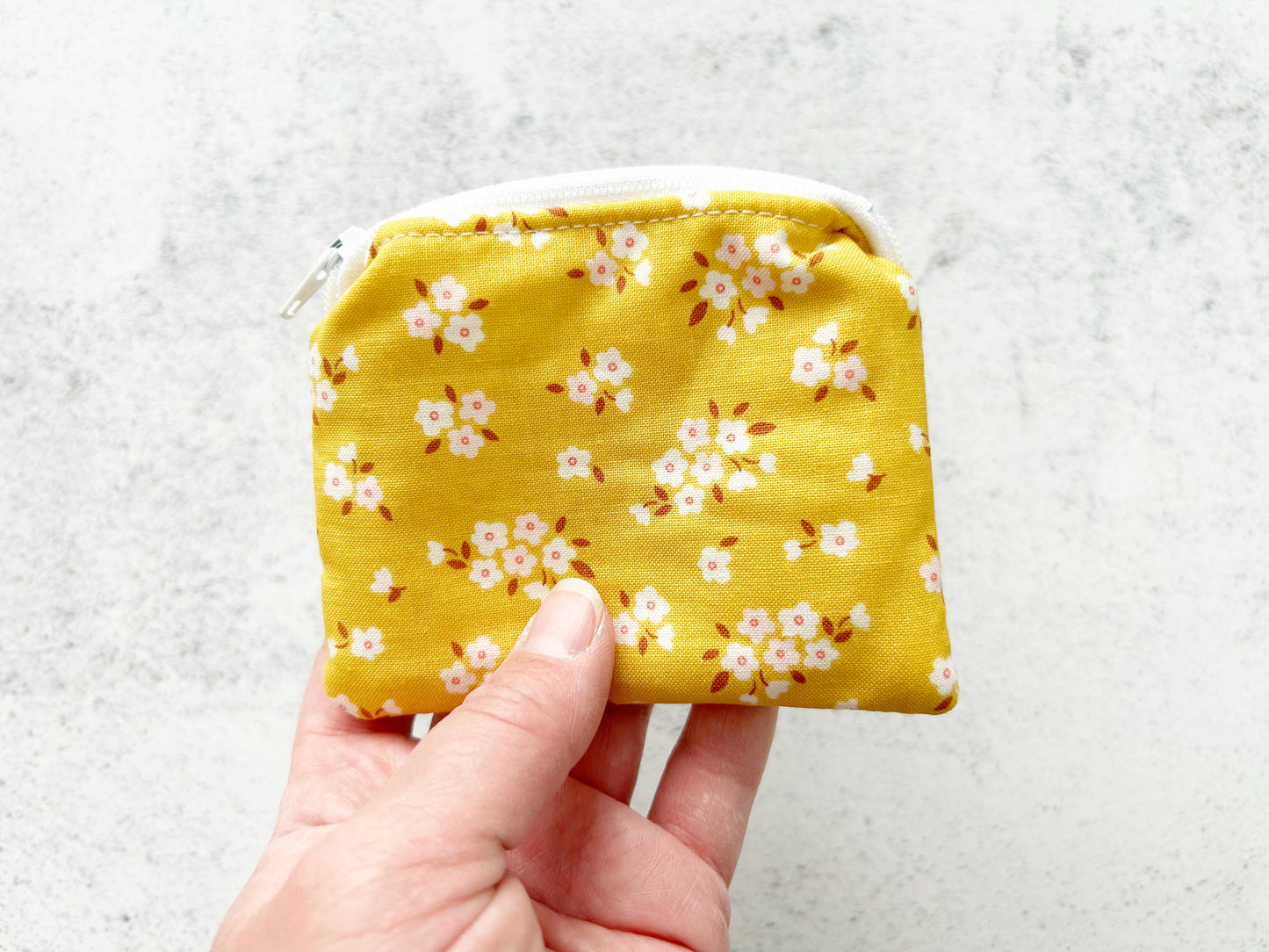 Small Fabric Pouch-Mustard Florals