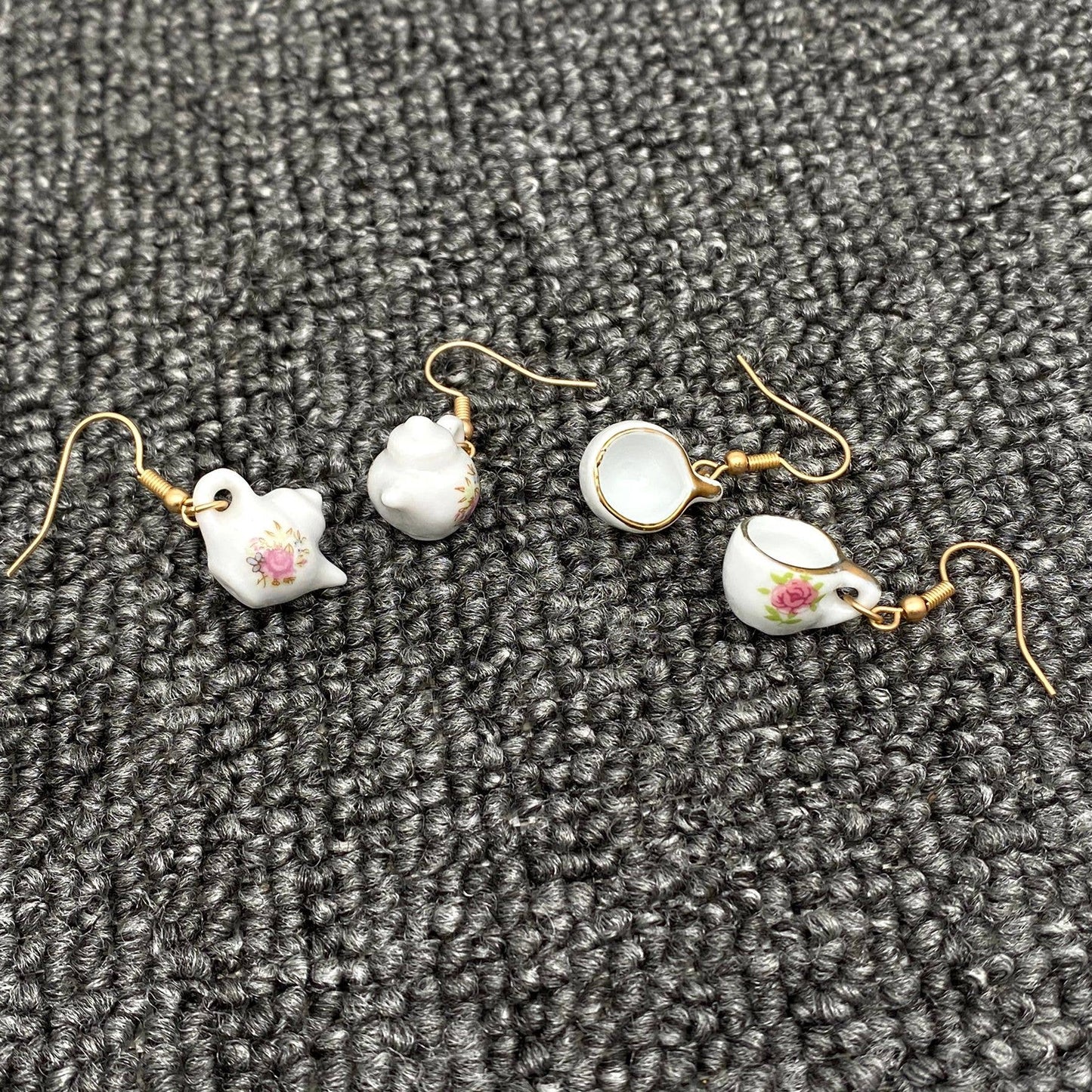Ceramic Teapots and Tea Cups Charm Dangle Earrings
