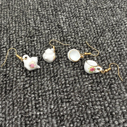Ceramic Teapots and Tea Cups Charm Dangle Earrings