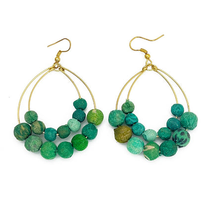 Aasha Seagrass Teardrop Kantha Boho Handcrafted Earrings